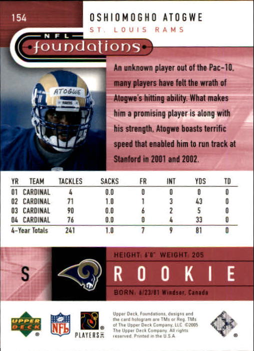 A0033- 2005 Upper Deck Foundations Football Cards -You Pick- 15+ FREE US SHIP