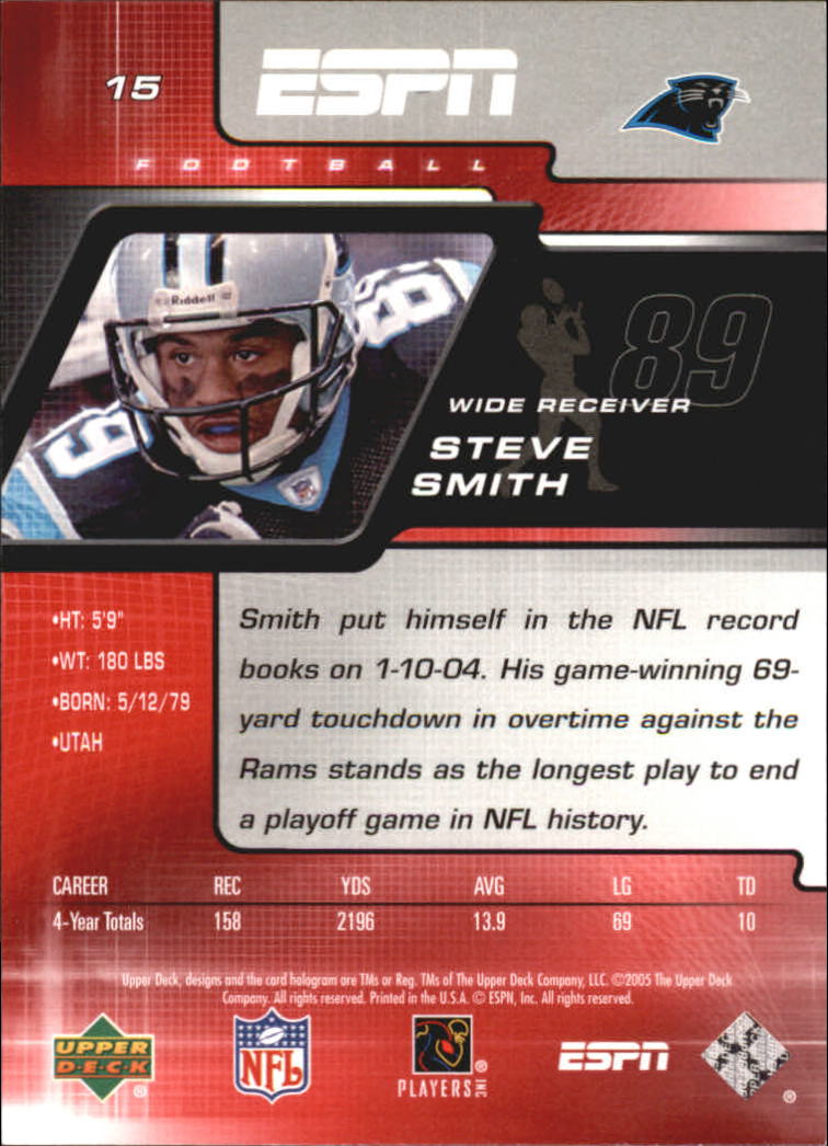 2005 Upper Deck ESPN Football Card #15 Steve Smith | eBay