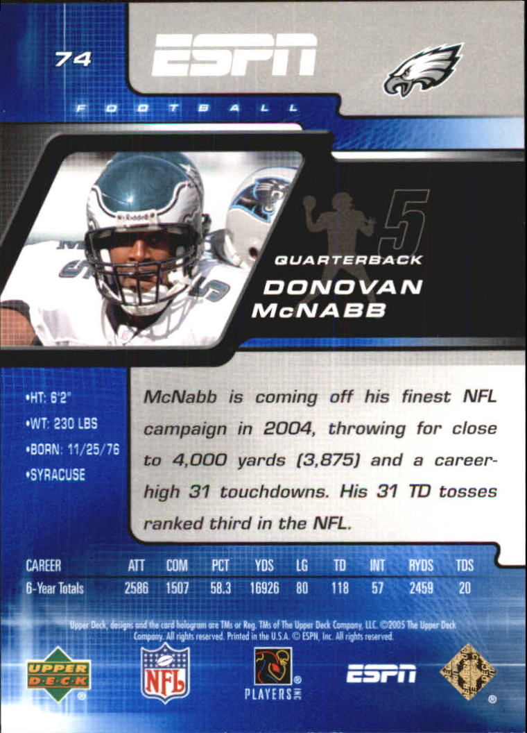 2005 Upper Deck ESPN Holofoil #74 Donovan McNabb back image