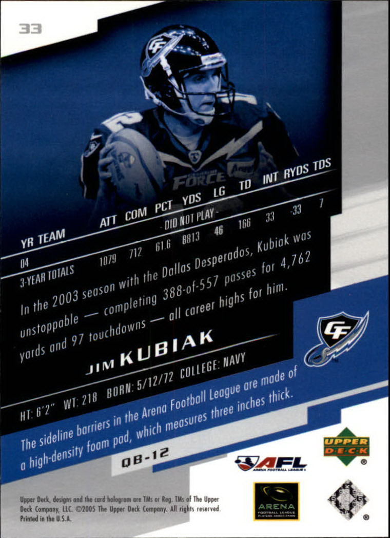 2005 AFL Arena Football League (Upper Deck) "Main Set" Cards - Picture 27 of 73