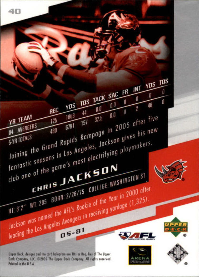 2005 AFL Arena Football League (Upper Deck) "Main Set" Cards - Picture 33 of 73