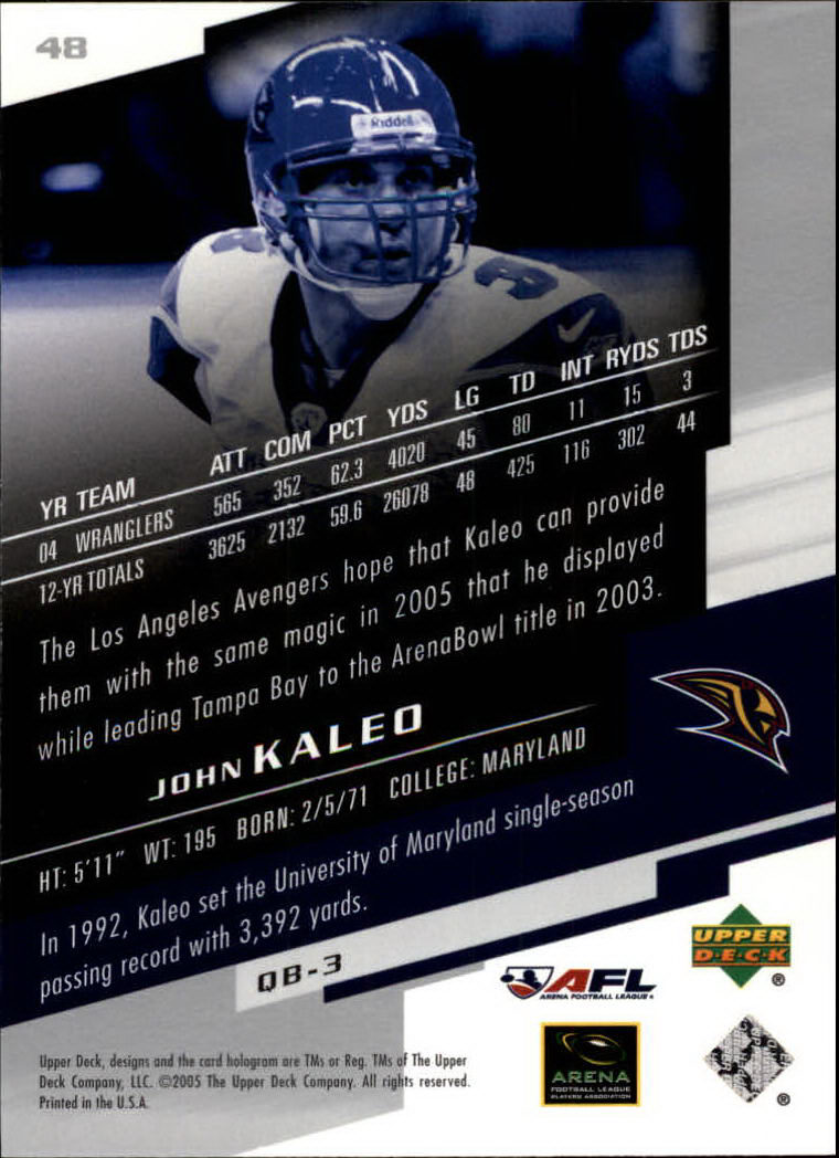 2005 AFL Arena Football League (Upper Deck) "Main Set" Cards - Picture 43 of 73