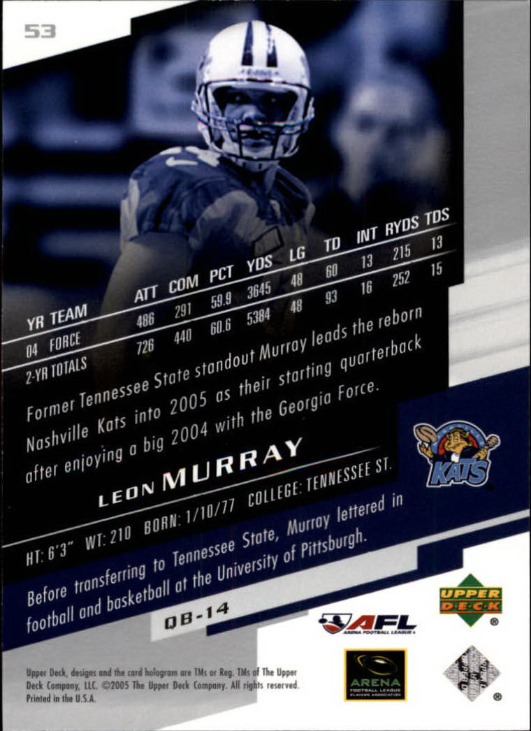 2005 AFL Arena Football League (Upper Deck) "Main Set" Cards - Picture 47 of 73