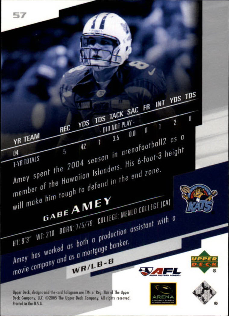 2005 AFL Arena Football League (Upper Deck) "Main Set" Cards - Picture 49 of 73