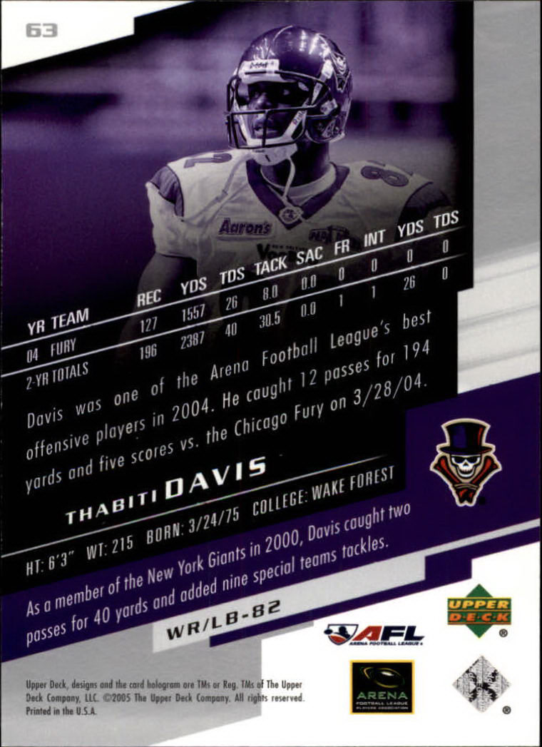 2005 AFL Arena Football League (Upper Deck) "Main Set" Cards - Picture 51 of 73