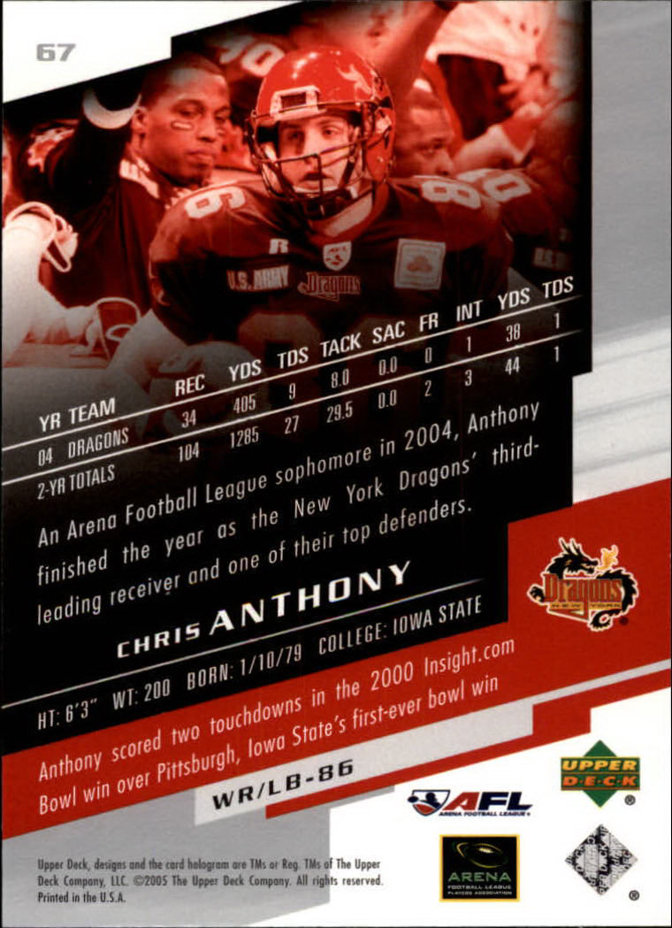 2005 AFL Arena Football League (Upper Deck) "Main Set" Cards - Picture 57 of 73
