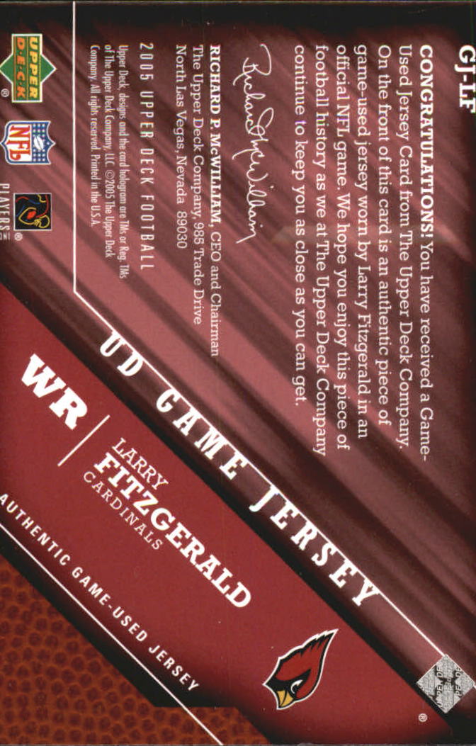 2005 Upper Deck Game Jerseys #LF Larry Fitzgerald back image