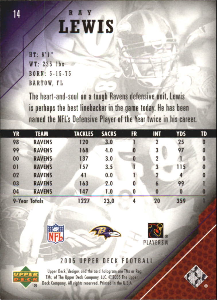 2005 Upper Deck #14 Ray Lewis back image