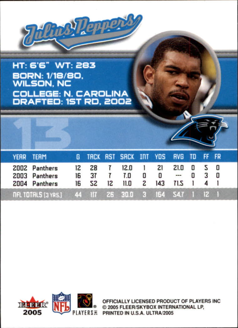 2005 Ultra #13 Julius Peppers back image