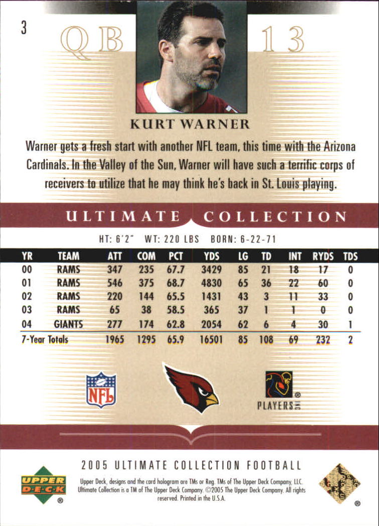 Tarjetas "conjunto principal" de fútbol americano Ultimate Collection 2005 (mazo superior) #2 a #289 - Imagen 5 de 301