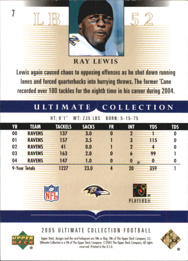 2005 Ultimate Collection #7 Ray Lewis back image