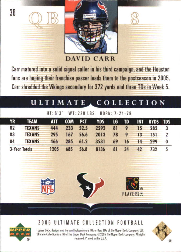 2005 Ultimate Collection #36 David Carr back image