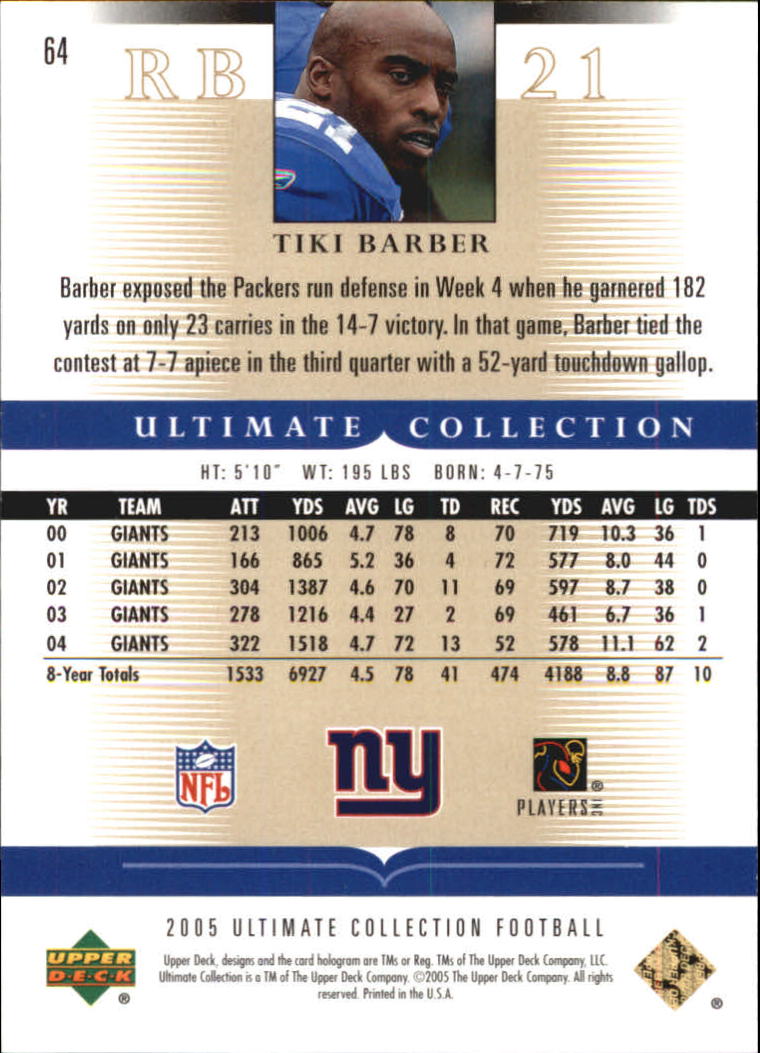 Tarjetas "conjunto principal" de fútbol americano Ultimate Collection 2005 (mazo superior) #2 a #289 - Imagen 103 de 301
