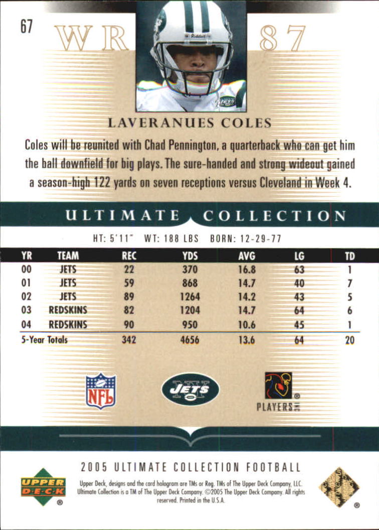 Tarjetas "conjunto principal" de fútbol americano Ultimate Collection 2005 (mazo superior) #2 a #289 - Imagen 109 de 301