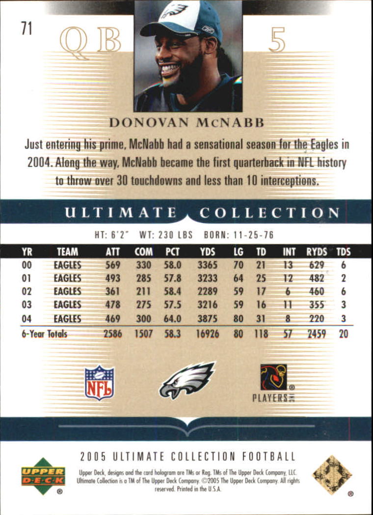 Tarjetas "conjunto principal" de fútbol americano Ultimate Collection 2005 (mazo superior) #2 a #289 - Imagen 115 de 301