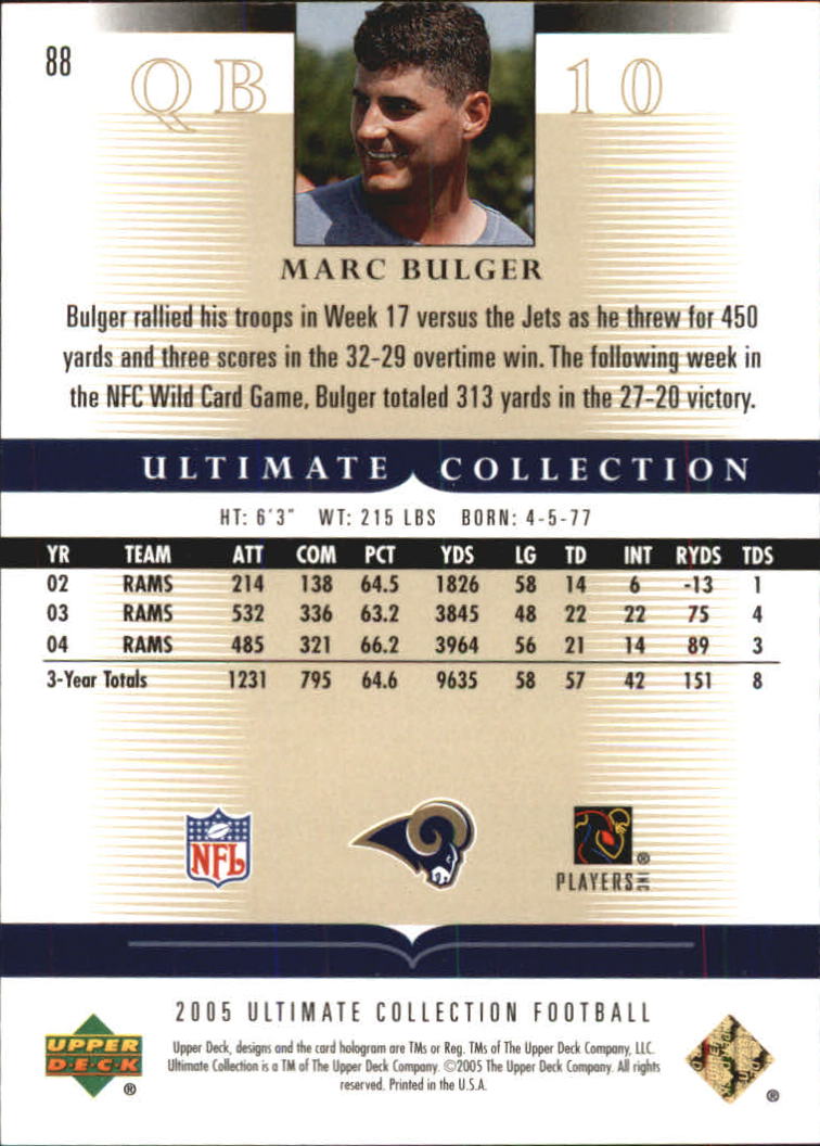 Tarjetas "conjunto principal" de fútbol americano Ultimate Collection 2005 (mazo superior) #2 a #289 - Imagen 139 de 301
