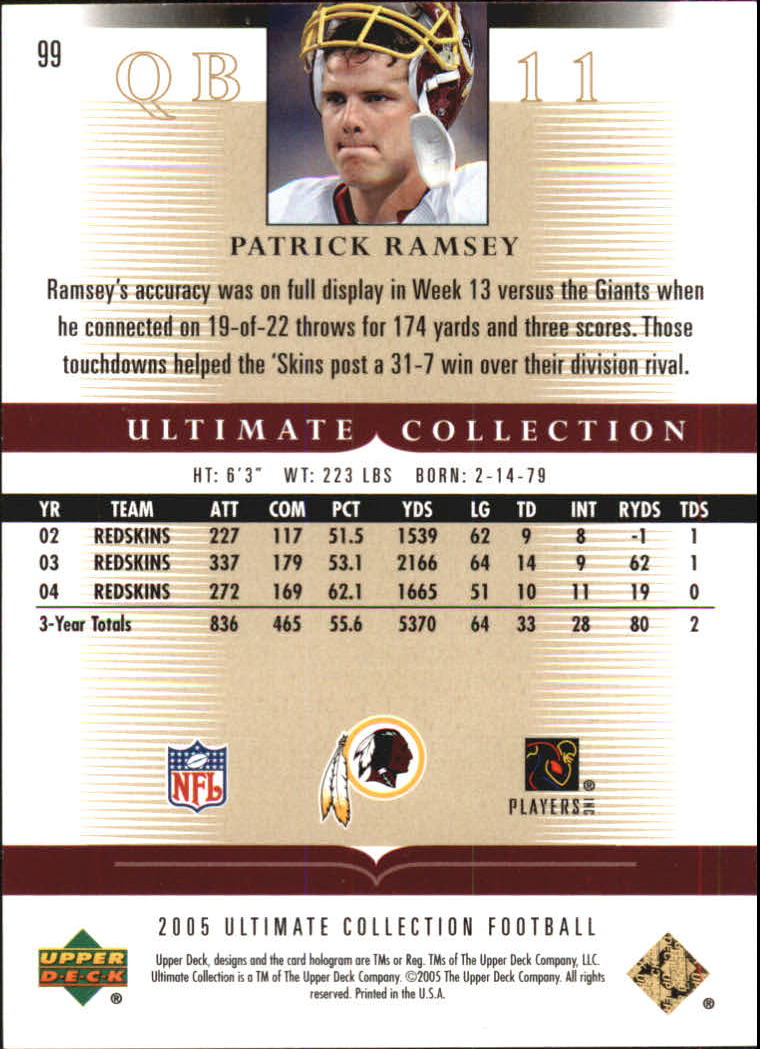 Tarjetas "conjunto principal" de fútbol americano Ultimate Collection 2005 (mazo superior) #2 a #289 - Imagen 159 de 301