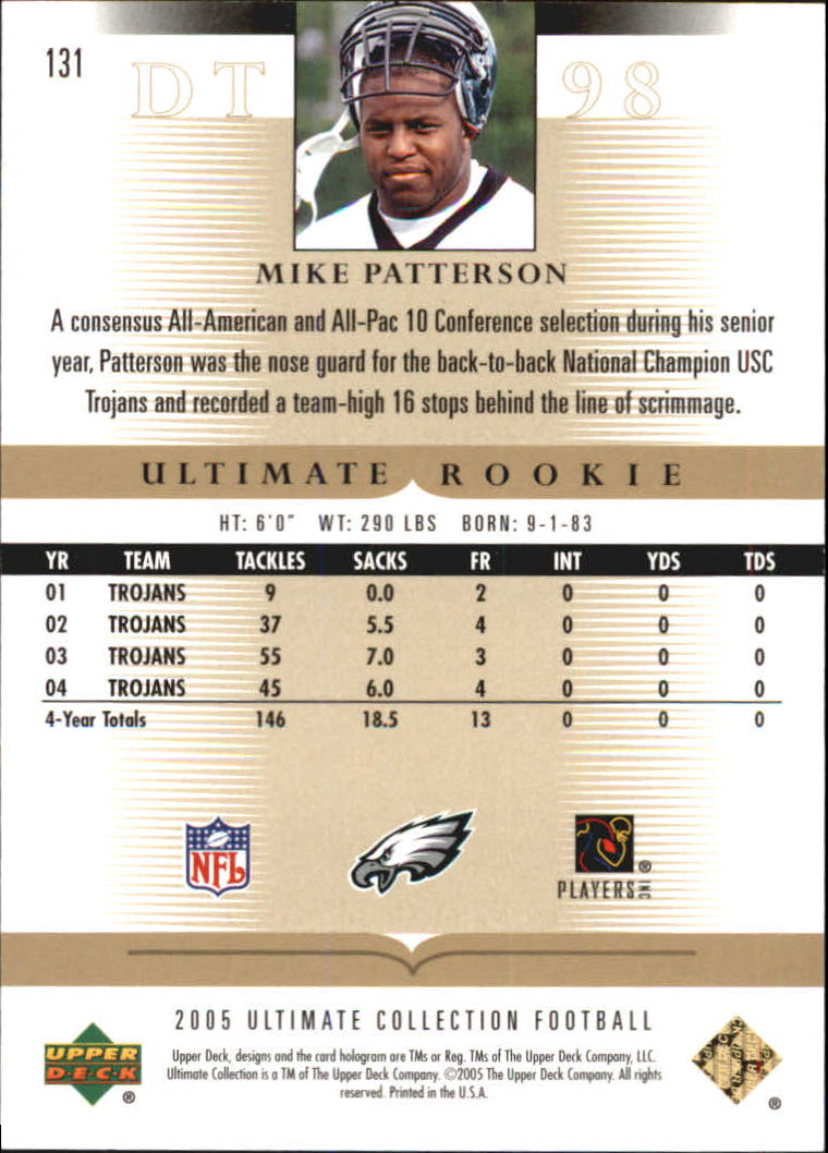 Tarjetas "conjunto principal" de fútbol americano Ultimate Collection 2005 (mazo superior) #2 a #289 - Imagen 189 de 301