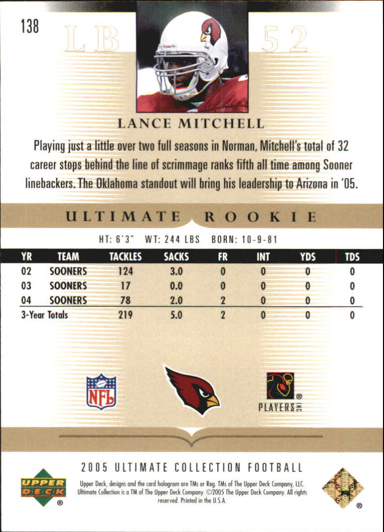Tarjetas "conjunto principal" de fútbol americano Ultimate Collection 2005 (mazo superior) #2 a #289 - Imagen 197 de 301