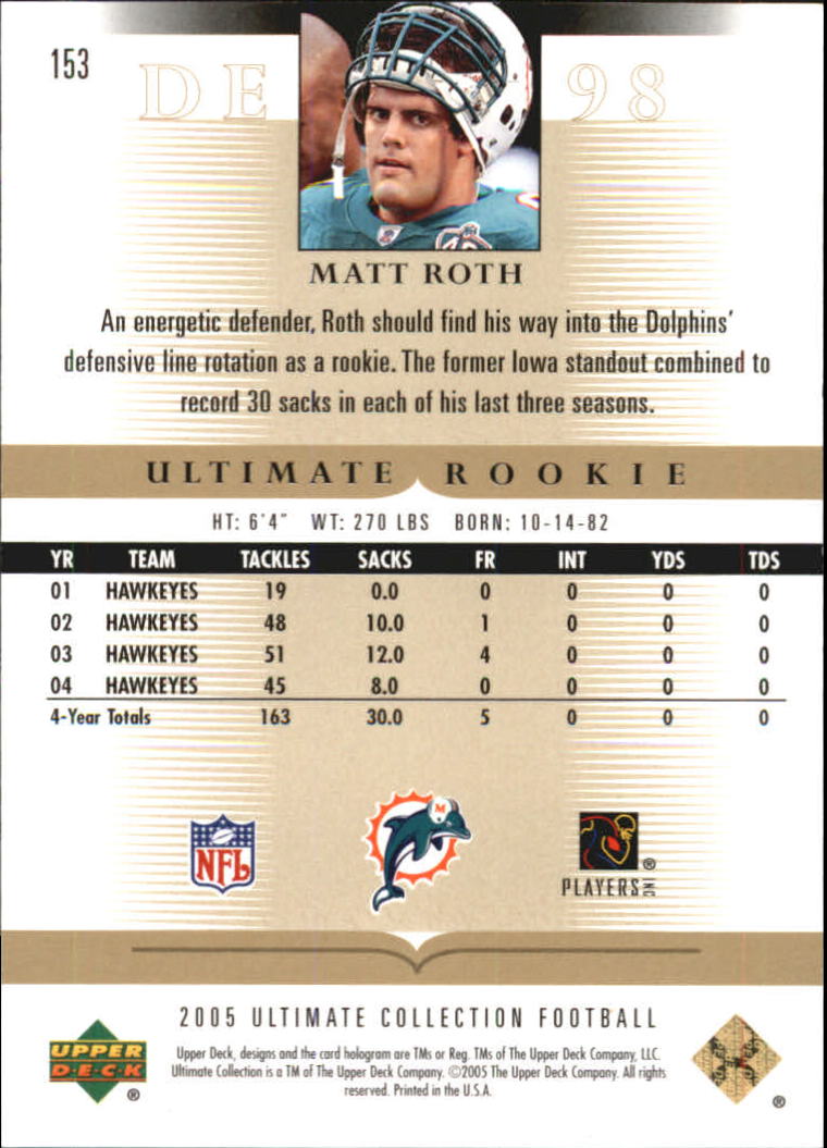 Tarjetas "conjunto principal" de fútbol americano Ultimate Collection 2005 (mazo superior) #2 a #289 - Imagen 215 de 301