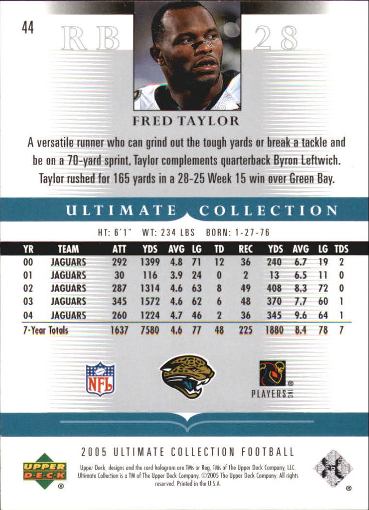 2005 Ultimate Collection Gold Holofoil #44 Fred Taylor back image