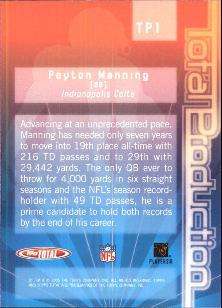 2005 Topps Total Total Production #TP1 Peyton Manning back image
