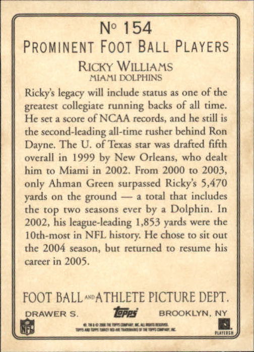 2005 Topps Turkey Red #154 Ricky Williams back image