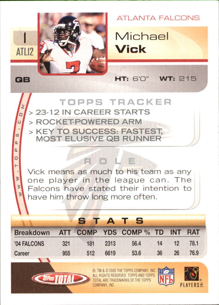 2005 Topps Total #1 Michael Vick back image