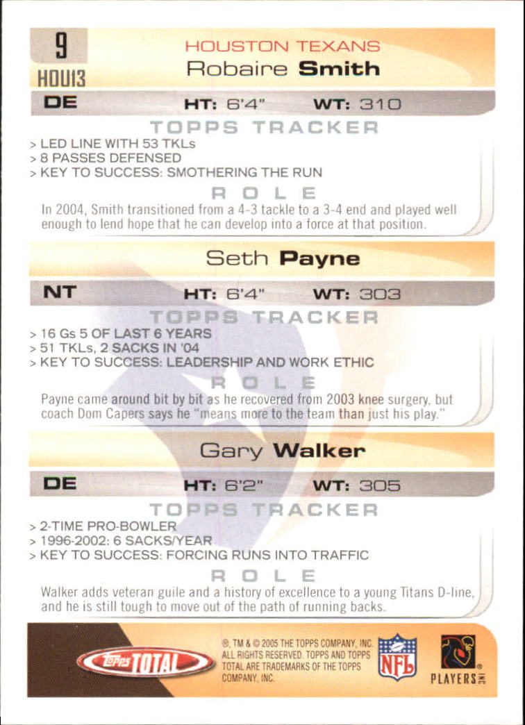 2005 Topps Total #9 Gary Walker/Seth Payne/Robaire Smith back image
