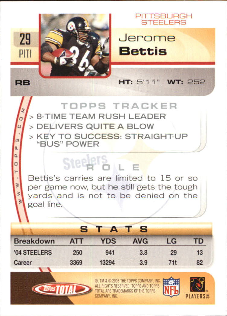 2005 Topps Total #29 Jerome Bettis back image