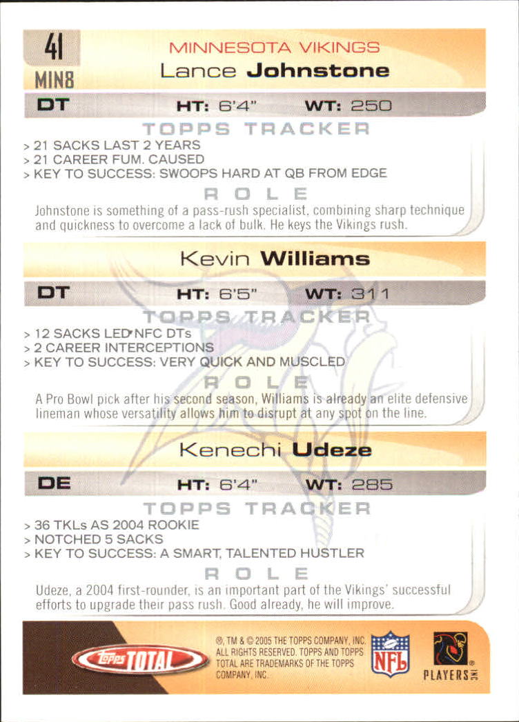 2005 Topps Total #41 Kevin Williams/Kenechi Udeze/Lance Johnstone back image