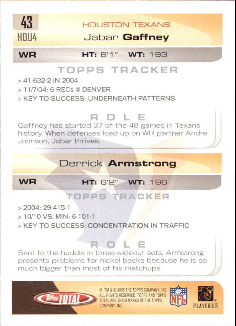 2005 Topps Total #43 Derick Armstrong/Jabar Gaffney back image