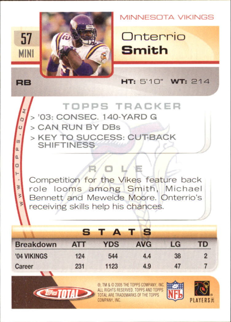 2005 Topps Total #57 Onterrio Smith back image