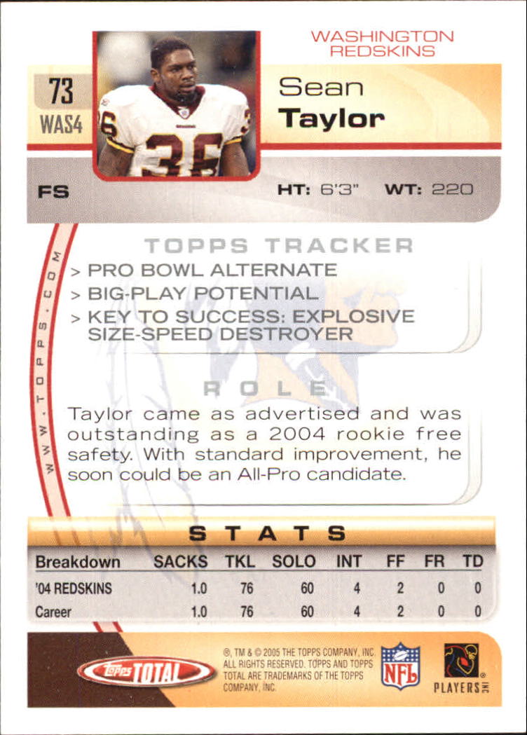 2005 Topps Total #73 Sean Taylor back image