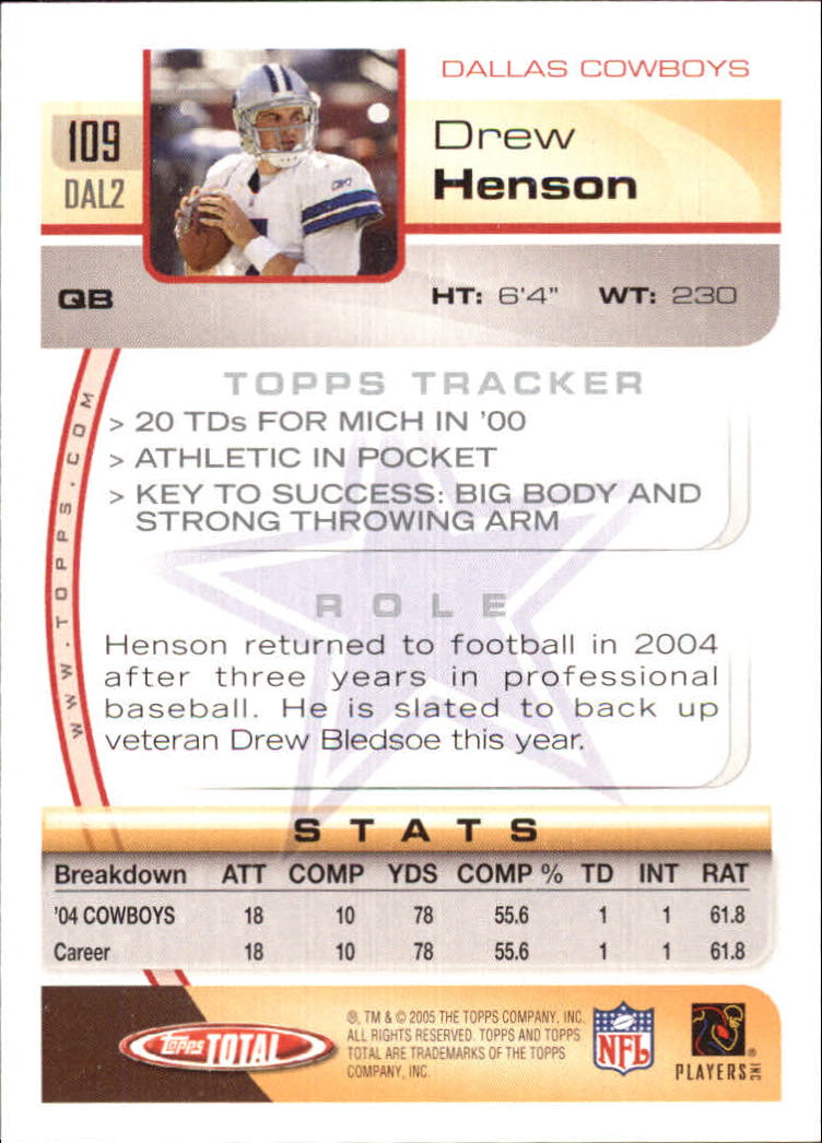 2005 Topps Total #109 Drew Henson back image