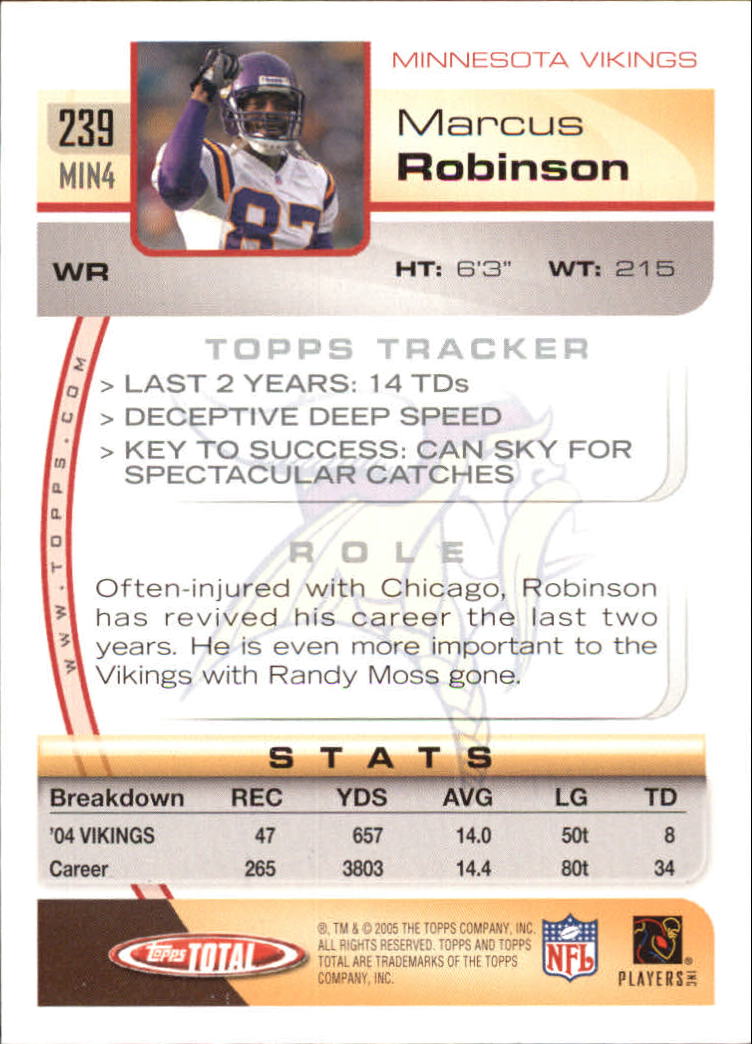 2005 Topps Total #239 Marcus Robinson back image