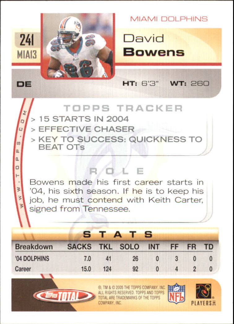 2005 Topps Total #241 David Bowens RC back image