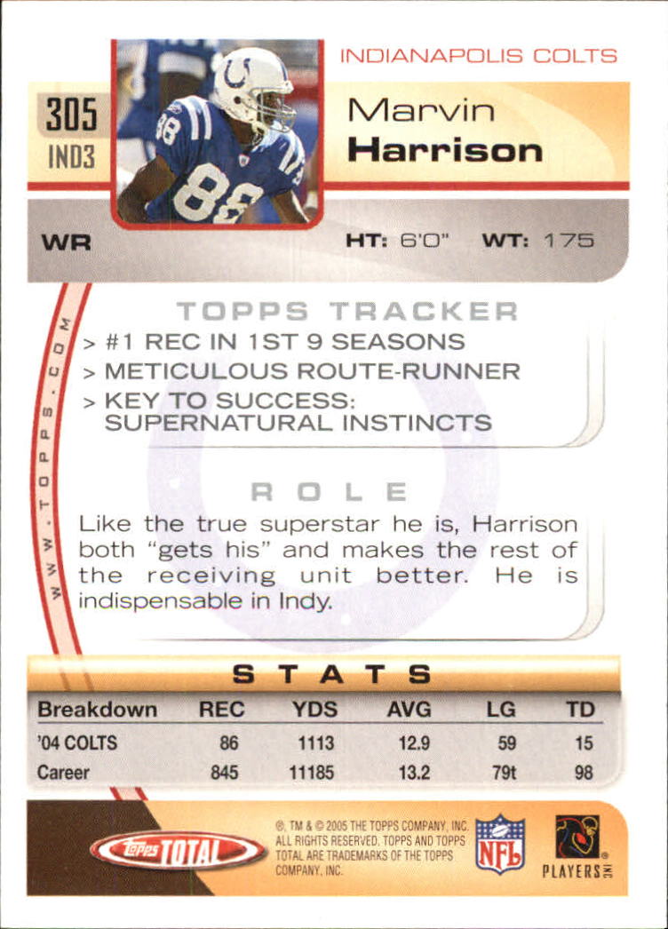 2005 Topps Total #305 Marvin Harrison back image