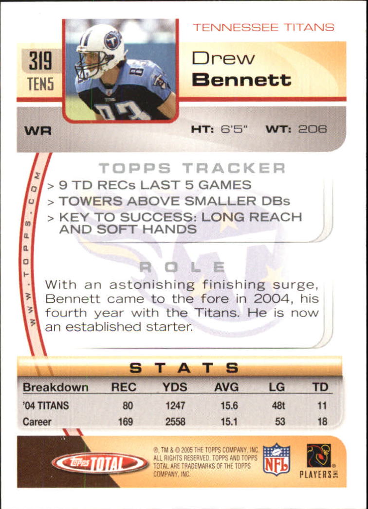 2005 Topps Total #319 Drew Bennett back image