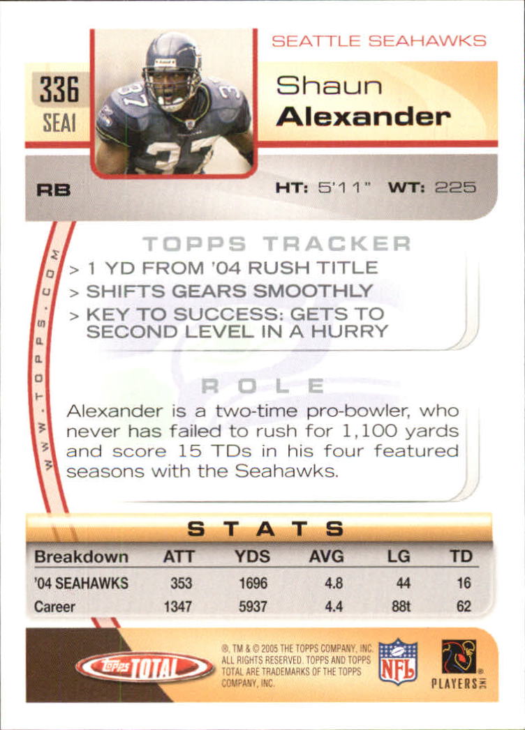 2005 Topps Total #336 Shaun Alexander back image