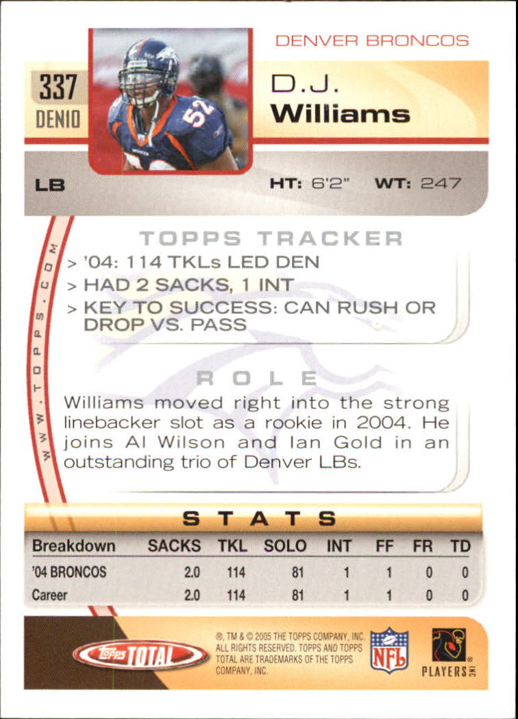 2005 Topps Total #337 D.J. Williams back image