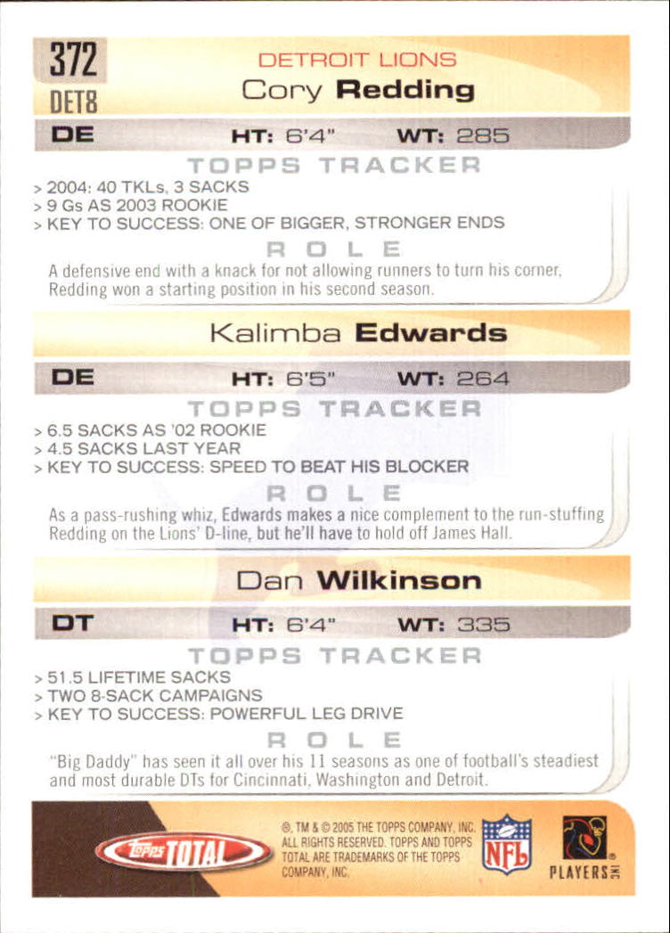 2005 Topps Total #372 Kalimba Edwards/Dan Wilkinson/Cory Redding back image