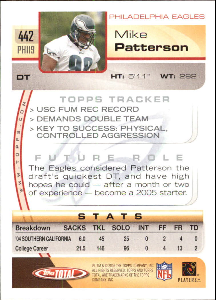 2005 Topps Total #442 Mike Patterson RC back image