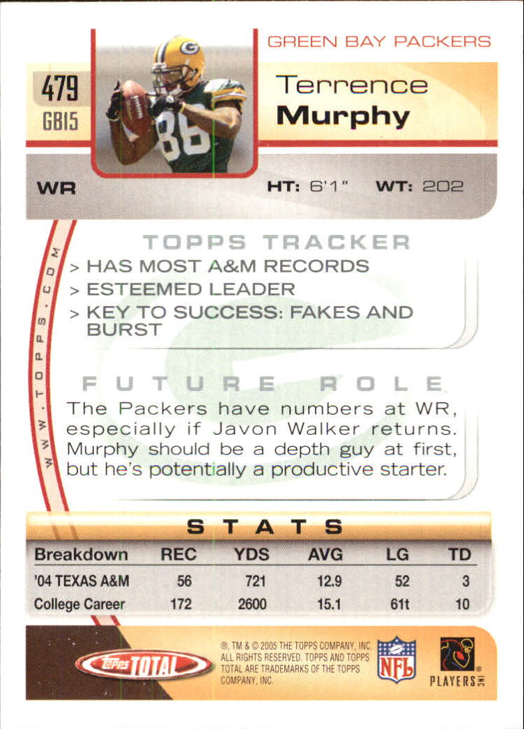 2005 Topps Total #479 Terrence Murphy RC back image
