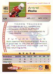 2005 Topps Total #485 Antrel Rolle RC back image