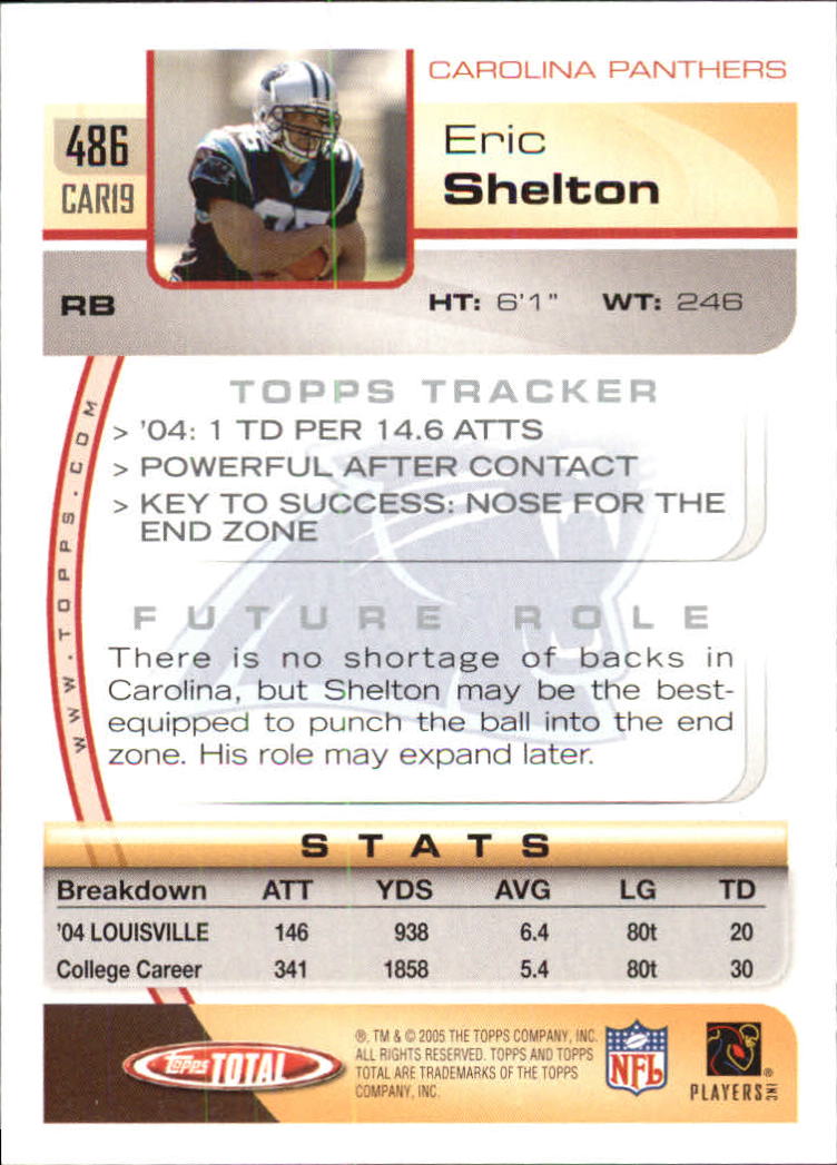 2005 Topps Total #486 Eric Shelton RC back image
