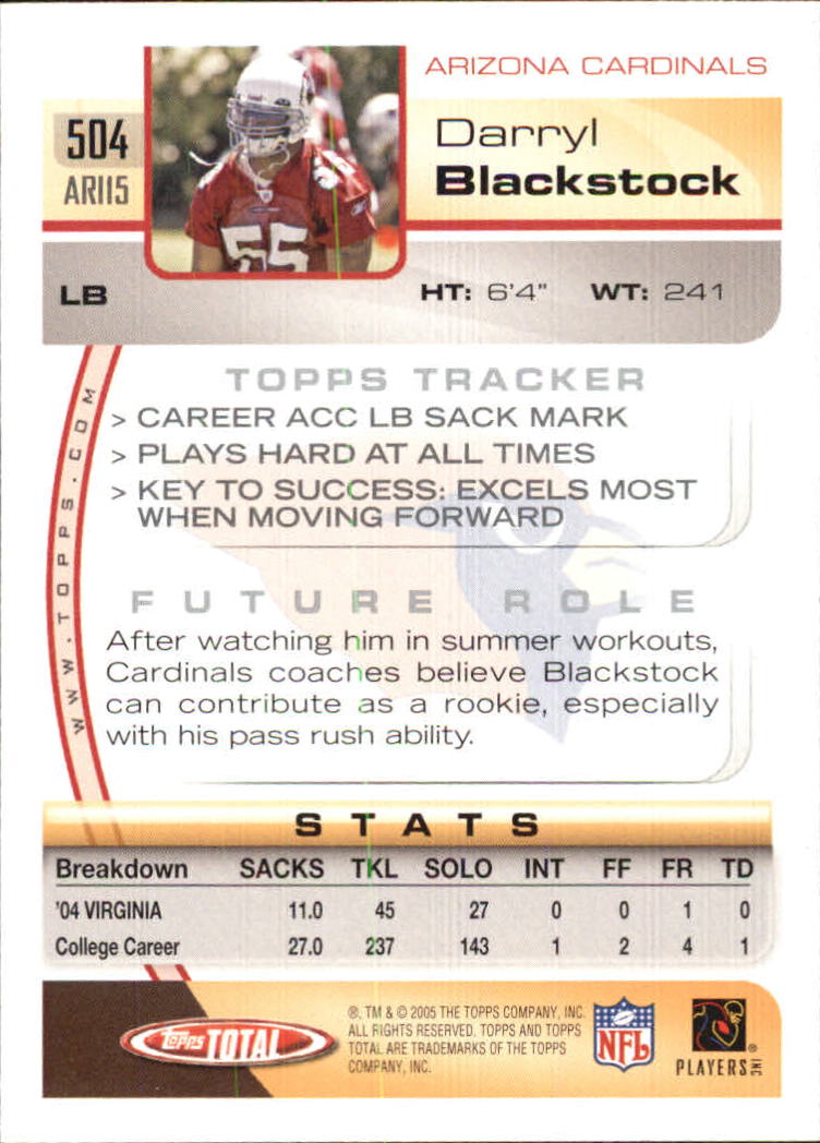 2005 Topps Total #504 Darryl Blackstock RC back image