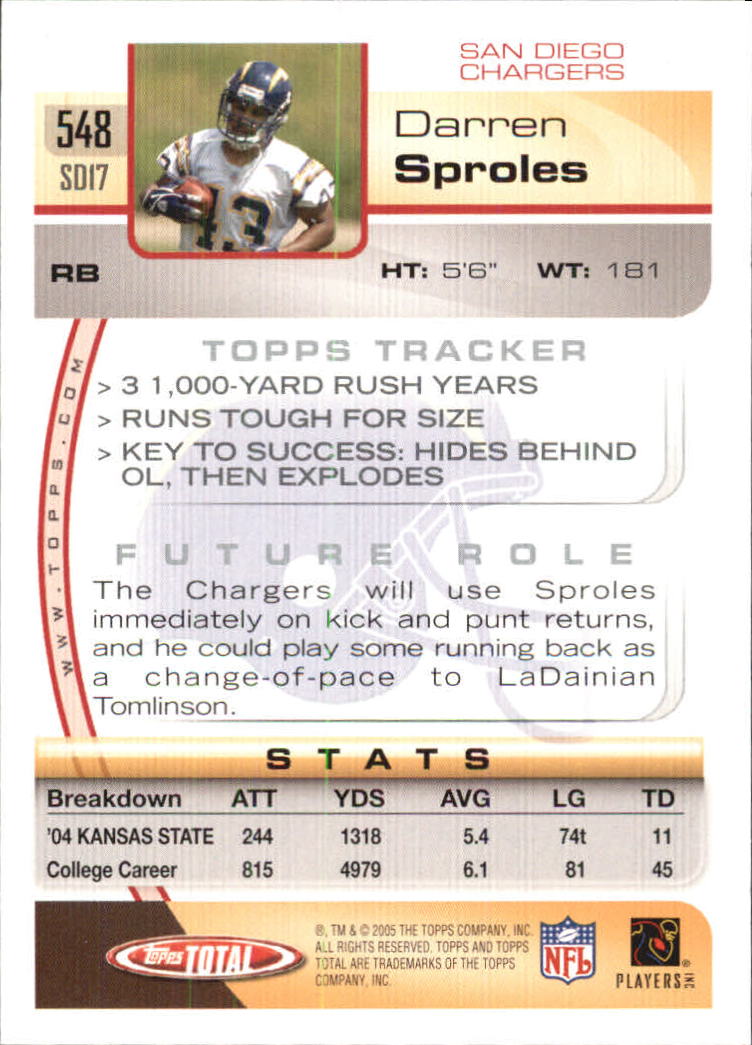 2005 Topps Total #548 Darren Sproles RC back image