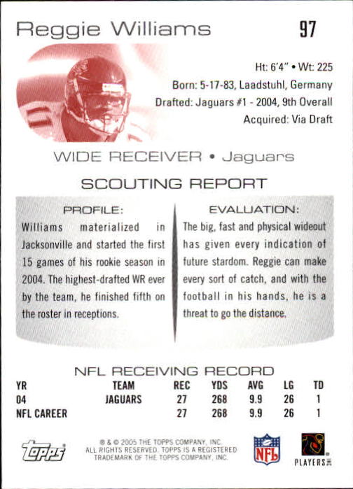 2005 Topps Draft Picks and Prospects #97 Reggie Williams back image