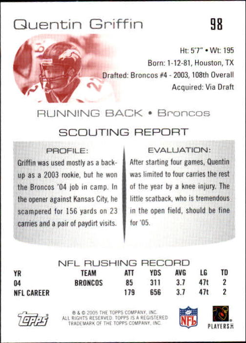 2005 Topps Draft Picks and Prospects #98 Quentin Griffin back image